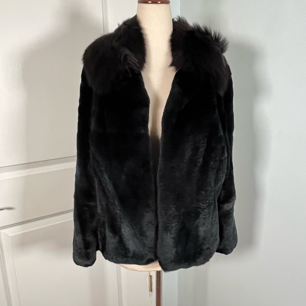Black fur swing coat jacket size L - Picture 6 of 13